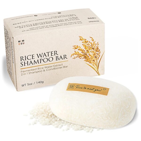 mimosu Hair Growth Shampoo Bar, 2-in-1 Fermented Rice Water Shampoo and Conditioner, 5oz, Unscented, Vegan, pH Balanced, Solid Clarifying Shampoo for Oily Hair