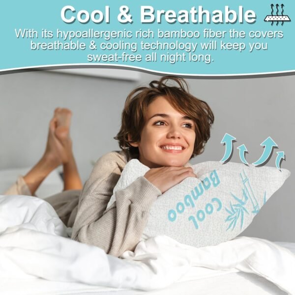 Cool Rayon of Bamboo Pillows 2 Pack King Size (20"x36") for Sleeping, Soft Shredded Adjustable Memory Foam Washable Zippered Breathable Cover, Relieves Neck Pain Asthma for Back/Stomach/Side Sleeper - Image 3