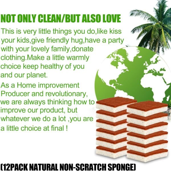 Natural Plant Based Scrub Sponge 12 Pack, Palm Fiber Scrubbing Sponge with Non Scratch Biodegradable Compostable Sponges,Long Lasting No Smell Dishwashing Kitchen Scrubber - Image 6