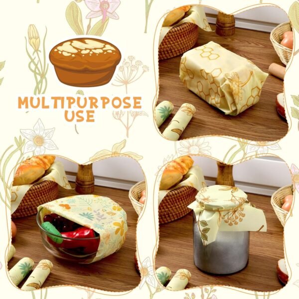 3 Rolls Reusable Beeswax Food Wraps 13'' x 59'' Eco Friendly Sustainable Beeswax Food Storage Wrap Honeycomb Floral Organic Cotton Food Wrap for Bread Sandwich Cheese Fruit - Image 4