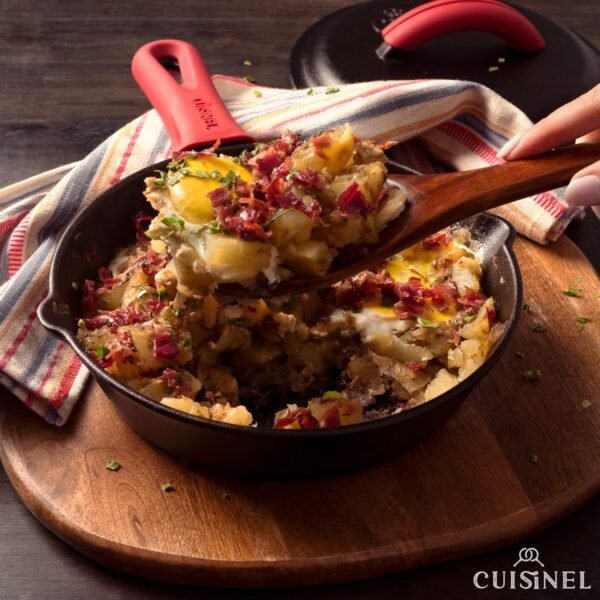 Cuisinel 12" + 10" + 8"-Inch Cast Iron Skillets Set with Braiser Lids + Silicone Handle Grips + Pan Scraper - Indoor/Outdoor Pre-Seasoned Kitchen Cookware - Oven, Fire, Stove Safe - Image 7