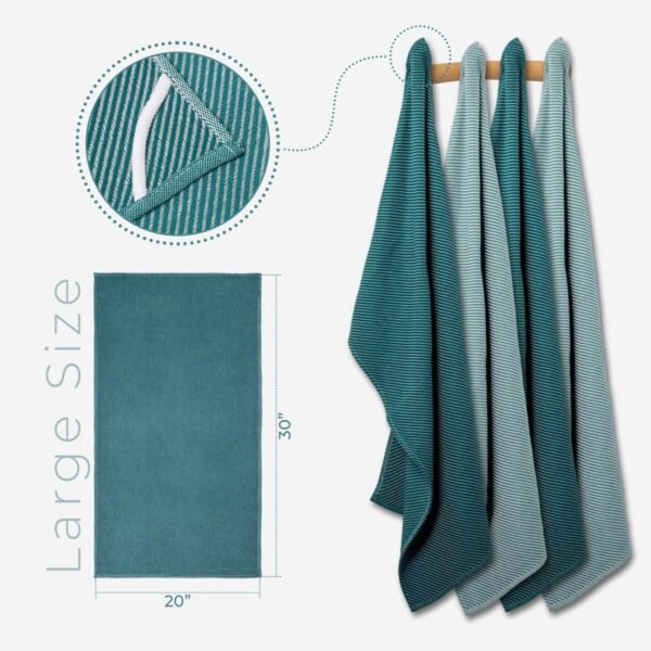 Dish Cloths - Set of 4 - Cotton & Versatile as Wash Rags, Bar Towels, Tea Towels, Washcloths, Cleaning Cloths - Large Size (30"x20") Teal and Oil Blue - Image 5
