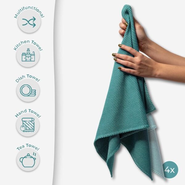Dish Cloths - Set of 4 - Cotton & Versatile as Wash Rags, Bar Towels, Tea Towels, Washcloths, Cleaning Cloths - Large Size (30"x20") Teal and Oil Blue - Image 2