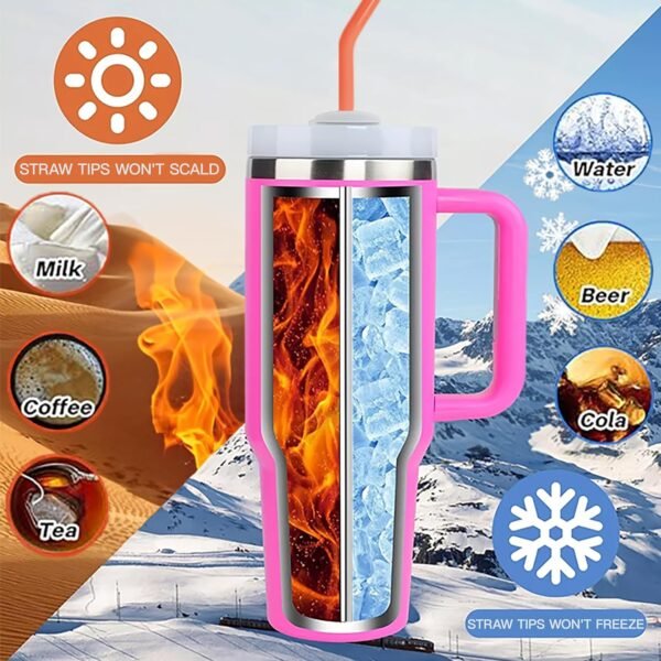 6 PCS Metal Straws Reusable with Silicone Tip and Cleaning Brush, Stainless Steel Straws Replacement for 40 oz Stanley Tumbler and 24 oz Cup (8mm Sliver) - Image 2