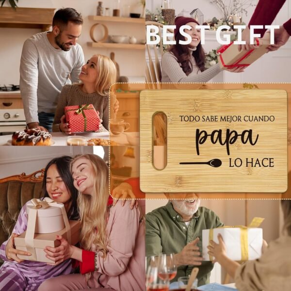 Papa Cutting Boards for Kitchen, Grandpa Bamboo Cutting Board, Todo Sabe Mejor Cuando Papa Lo Hace Decorative Cutting Board, Papa Gifts, Papa Gifts for Christmas, Gifts for Papa from Grandkids - Image 6