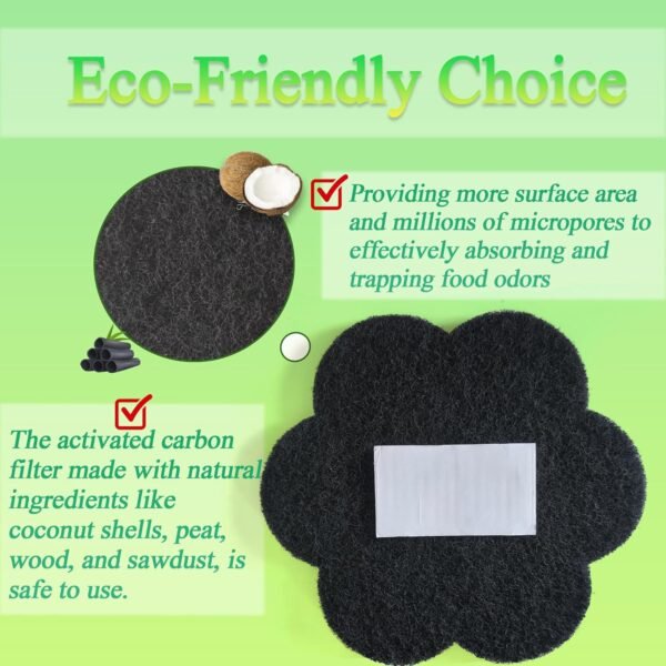 Universal 6.7 inch Stick-on Activated Charcoal Odor Absorbing Filters Deodorizer for Trash Cans Kitchen Compost Bin, Replacement Filter Countertop Home Bucket Refill Sets (Flower) - Image 3
