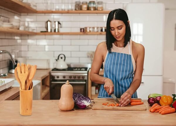 RoyalHouse Wooden Kitchen Utensils Set, 7 Piece Bamboo Cooking Tools and Holder Cooking Spoons and Spatulas, Kitchen Tools, Wood Tool Utensil Sets for Nonstick Pan and Cookware - Image 5
