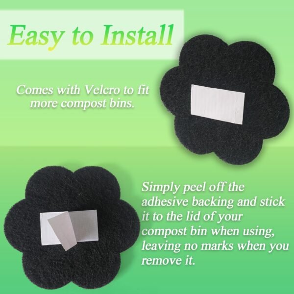 Universal 6.7 inch Stick-on Activated Charcoal Odor Absorbing Filters Deodorizer for Trash Cans Kitchen Compost Bin, Replacement Filter Countertop Home Bucket Refill Sets (Flower) - Image 4