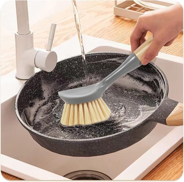 Kitchen Scrub Brush Built-in Scraper, Bamboo Dish Brush, Kitchen Cleaning Brush Cleaning Pans, Platesand More 3 Pack - Image 2