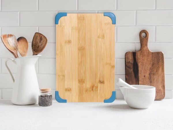 COOK WITH COLOR Non-Slip Cutting Board Set – Kitchen Essentials with Easy Grip Handle for Meat, Veggies, and Fruits, 3 Cutting Boards, Bamboo Non-Slip Light Blue - Image 7