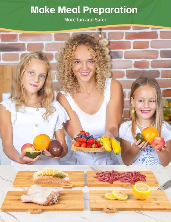 Bamboo Cutting Board Set, Lexda 4 Sets Labeled Tabs Cutting Board with Stainless Holder, Durable Kitchen Cutting Boards For Chopping Fruit, Meat, Cheese, Veggies - 11" x 8" - Image 2
