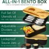 Umami Lunch Container for Adults All-In-1 w/ 4 Utensils, 2 Sauce Jars & 2 Dividers, Real Bamboo Lid, 100% Leakproof, Microwave & Dishwasher Safe - Image 2
