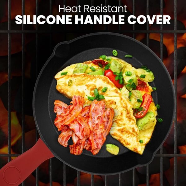 Cast Iron Skillets - 3 Pan Cast Iron Set (6",8",10" Inch) With Handle Cover & Scraper, Pre-Seasoned Saute Fry Oven Safe Cookware For Home & Outdoor Cooking & Frying On Stove, Grill & Campfire - Image 5