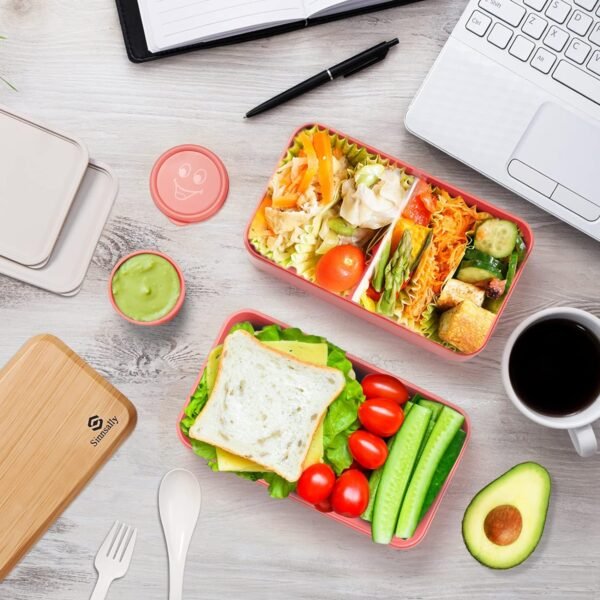 Sinnsally Bento Box for Kids and Adults, Stackable Japanese Bento Lunch Box Containers for Teens/Women with Compartments(47oz),Modern Lunch Containers with Utensil Set,Leak-Proof Lunchbox,Rectangle - Image 5