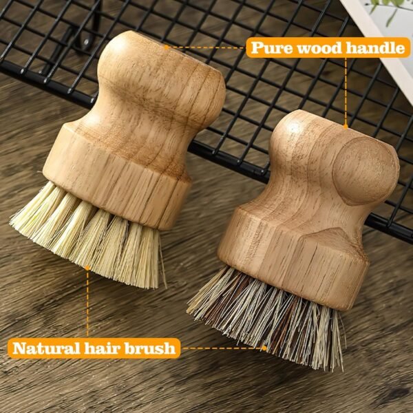 2 Pack Round Wooden Dish Brush, Natural Fiber Scrub Brush Set, Durable Scrubber Cleaning Tools for Cleaning Vegetables, Pots and Pans - Image 4