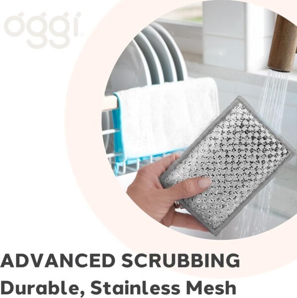 OGGI Bambou Odor-Free Scrubbing Sponges - Natural Scrub Sponges for Dishes, 91% Bamboo-Derived Rayon Cellulose Fiber, Reusable, Absorbent, Durable Scrubbers, Non-Scratch, Washable - 3 pcs, 7x4 - Image 4