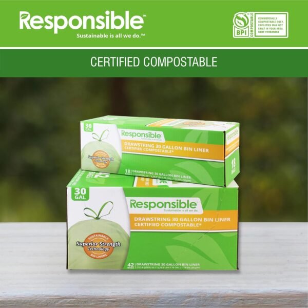 100% Compostable Tall Kitchen Garbage Bags, Heavy Duty 30 Gallon Trash Bags Drawstring(18 Count), Recycling Food Scrap Yard Waste Bathroom Garbage Bags - Image 5