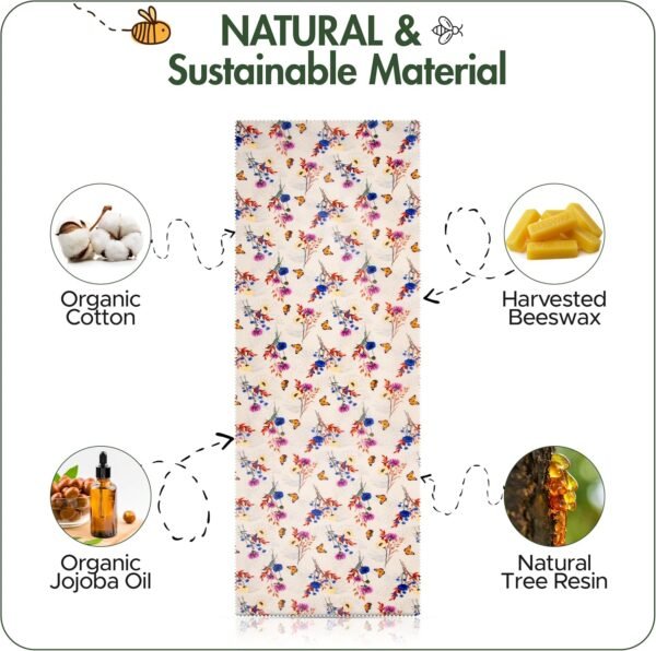 Eco Friendly Beeswax Wraps for Food Sustainable Storage - Organic Cotton Floral Food Wrap - 13 x 40 Inches - Reusable Food Storage Wrap - Cut to Size - for Bread, Cheese, Fruits & Vegetables - Image 2