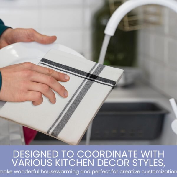 WHITEWRAP Kitchen Towels | Cotton Dish Towels for Drying Dishes| Absorbent Kitchen Dish Towels, Dishcloths| Tea Towels for Embroidery for Easter|15"x25" Stripe Black Towels 6-Pack - Image 6
