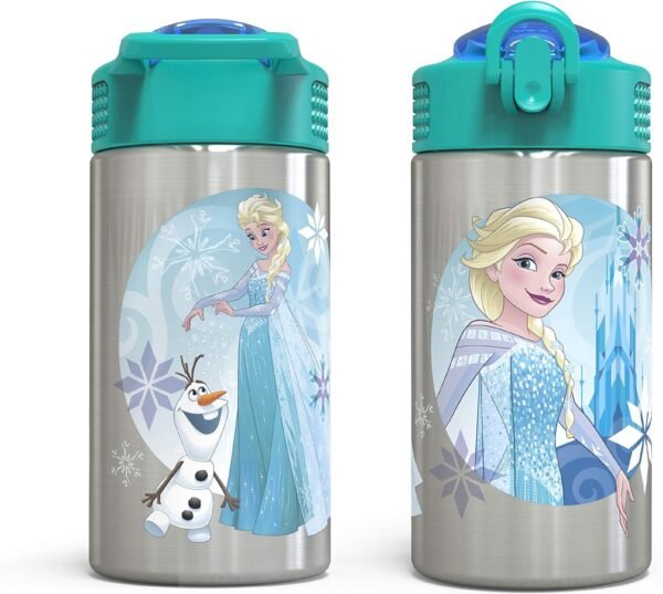 Zak Designs 15.5oz Stainless Steel Kids Water Bottle with Flip-up Straw Spout - BPA Free Durable Design, Frozen Girl SS - Image 5