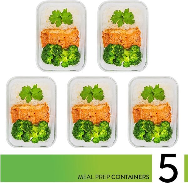 PrepNaturals 5 Pack 36 Oz Glass Meal Prep Containers - Dishwasher Microwave Freezer Oven Safe - Glass Storage Containers with Lids (Multi-Compartment) - Image 2