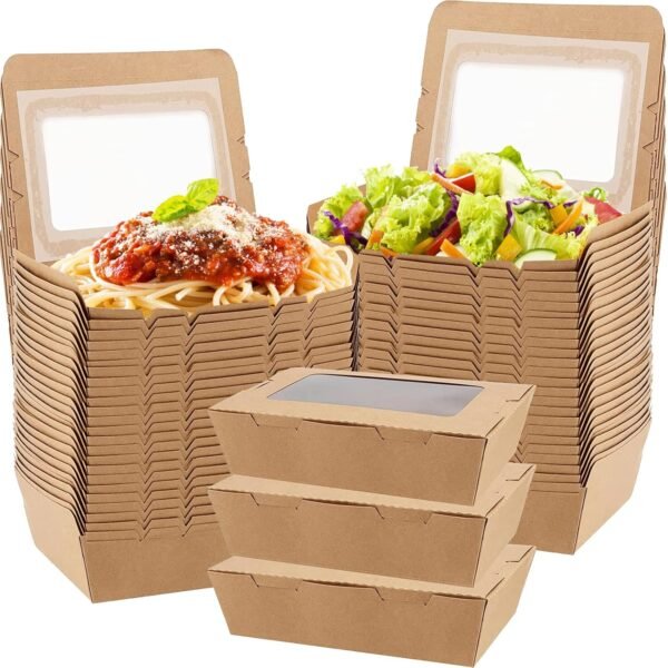 50 Pack Take Out Food Containers with Window, 40 Oz Disposable Brown Paper Food To Go Box Kraft Lunch Meal Food Boxes for Restaurant, Catering, Party, Concession Stand, Picnic