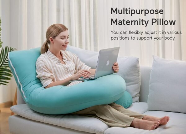Momcozy U Shaped Pregnancy Pillows with Cotton Removable Cover, 57 Inch Full Body Pillow Maternity Support, Must Have for Pregnant Women, Tiffany Blue - Image 6