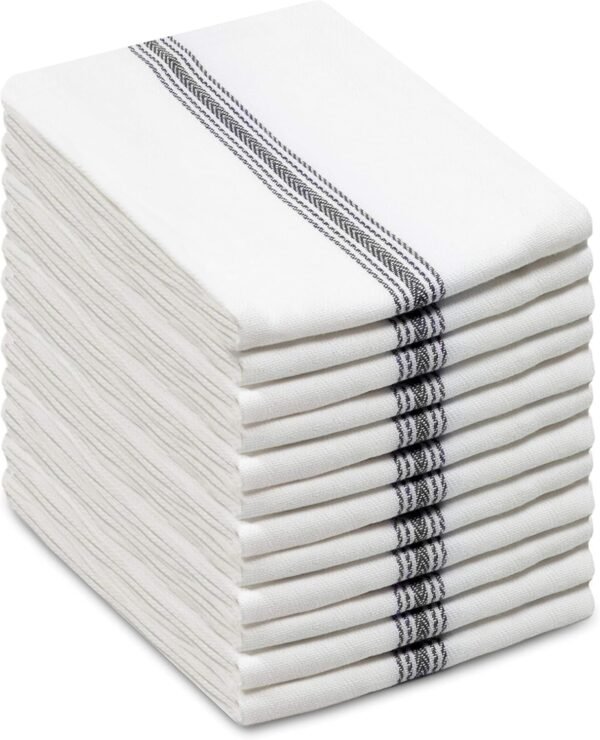 Cotton Craft - Scandia Stripe 12 Pack - Pure Cotton - Professional Commercial Restaurant Grade Kitchen Dish Tea Towel Cloth Napkins - Low Lint Sturdy Weave - Reusable - 16x28-30 Ounces - Charcoal
