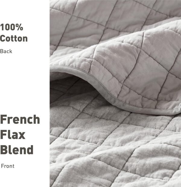 Hyde Lane Luxury Linen Quilt Set King Size, Organic European Flax Cotton Blend Bedding for Bedspread and Coverlet, Box Stitched, with 2 Pillow Shams, 106"x96", Light Grey - Image 6