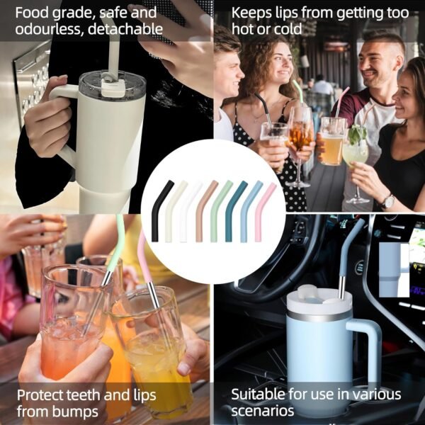 40 oz Stainless Metal Straws for 40 oz Stanley Tumbler, 6 Straws Reusable Straight Long Steel Straws with 12 Silicone Tips and 2 Straw Cleaning Brushes (6Color1, 40oz) - Image 6