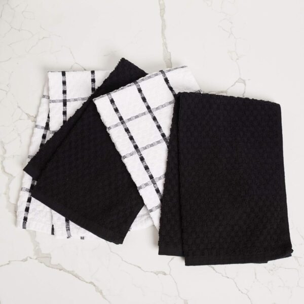 Kitchen Towels - Dish Towels and Dish Cloths - Hand Towel and Dishcloths Sets - 100% Soft Ring Spun Combed Cotton - Great for Cooking in Kitchen or Household Cleaning - Size 15" x 25" (Black, 12) - Image 2