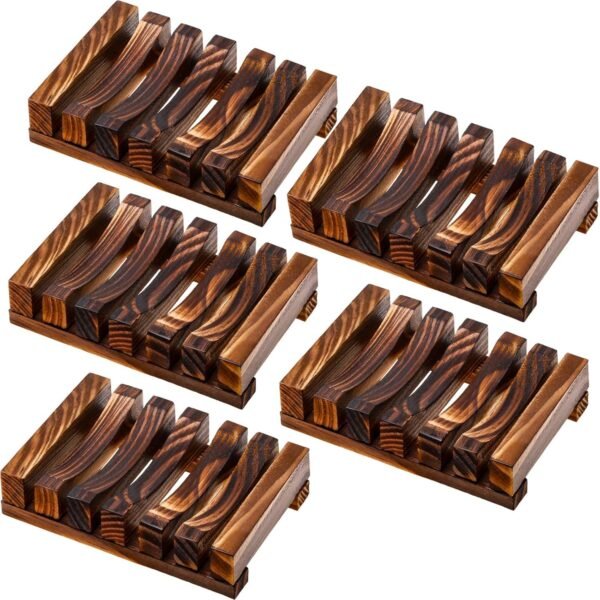 Honoson 5 Pieces Wooden Soap Dish Holder Tray, Wood Soap Holder, Bar Soap Holder for Shower, Soap Tray Self Draining, Soap Saver for Shower, Bathroom, Kitchen