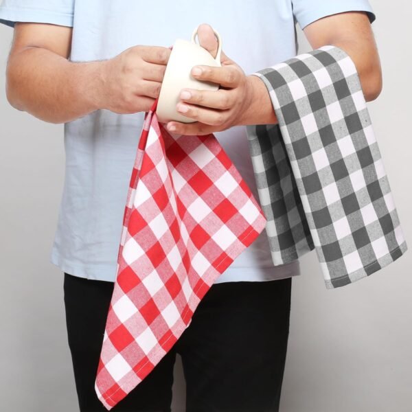 Gingham Buffalo Check Kitchen Towels, 4 Pack, 16x26 Inches, 100% Cotton - Super Absorbent, Quick Drying, Hand Towels for Drying Dishes, Dish Cleaning Towels with Hanging Loop, Multi - Image 5