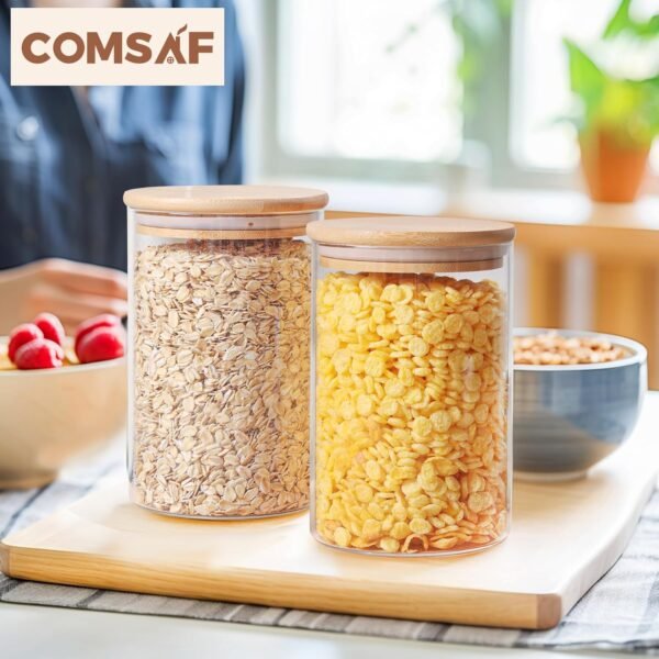 ComSaf 32oz Glass Storage Containers with Lids, Glass Jars with Lids, Clear Food Storage Jar, Round Glass Canister Set of 6, Pantry Organizers and Storage for Cookie Pasta Flour Rice Tea Coffee Bean - Image 7