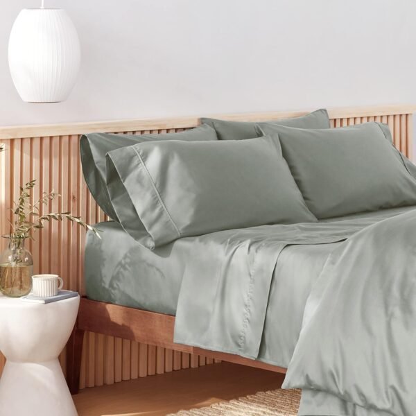 Amazon Aware 100% Organic Cotton 300 Thread Count Sheet Set - Sage Green, Full - Image 6