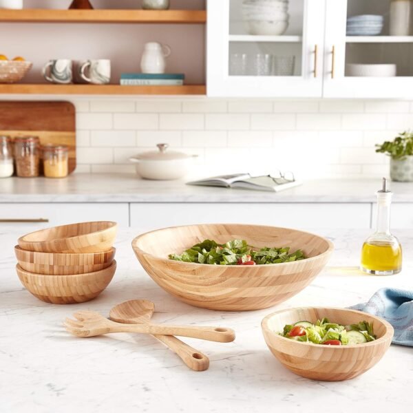 Lipper International Bamboo Wood Salad Bowls with Server Utensils, 7-Piece Set, Assorted Sizes - Image 7