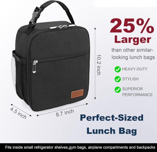 Femuar Lunch Box for Men Women Adults Small Lunch Bag for Office Work Picnic - Reusable Portable Lunchbox, Black - Image 2