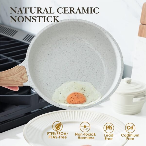 SENSARTE Nonstick Ceramic Frying Pan Skillet, 8-Inch Omelet Pan, Healthy Non Toxic Chef Pan, Induction Compatible Egg Pan with Heat Resistant Handle, PFAS-Free, White - Image 2
