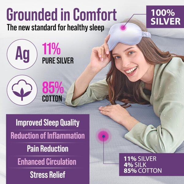 Earth Grounding Fitted Sheet King Size with 12% Silver Fiber & 4% Silk & 85% Organic Cotton - Sky Gray - Soft Earth Grounding Well Bed Sheets - Grounded Conductive Bed Sheets for Better Sleep - Image 2