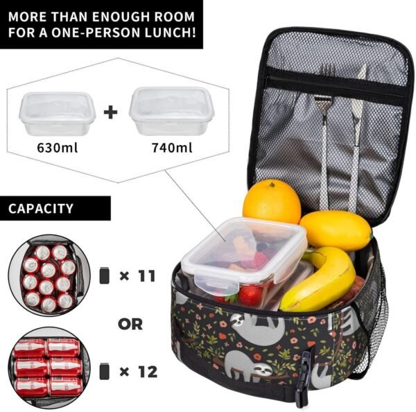 Cute Sloth Portable Lunch Box Insulated Reusable Bento Box Lunch Bag Tote For Men Women - Image 4