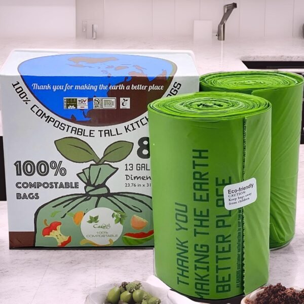 Cacus 100% Compostable Trash Bags, 13 Gallon/49.2L, 80 Count, Heavy Duty 0.90 Mils Thickness, Tall Kitchen Trash Bags, Food Waste Bags, US BPI ASTM D6400 and Europe OK Compost Home Certified - Image 7
