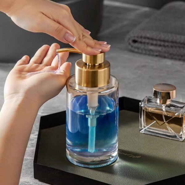 Enra Thick Glass Soap Dispenser with Stainless Steel Pump,12oz Gold Bathroom Hand Liquid Soap Dispensers,Lotion Dispenser,Soap Dispenser for Bathroom,Kitchen - Image 6
