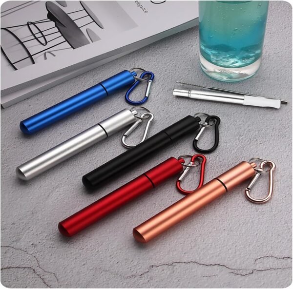 Metal Straws Reusable，Collapsible Stainless Steel Straw，Cruise Ship Essentials，Equipped with Silicone Straw Tip，Cleaning Brush and Keychain，Easy to Carry and Clean（Red） - Image 6