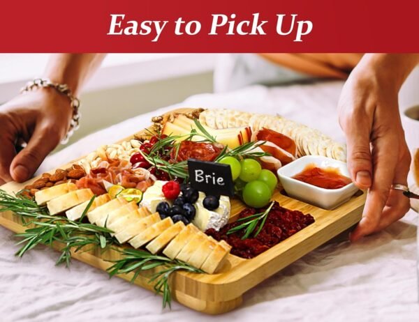 Easoger Cheese Board, Large Charcuterie Board Set, Bamboo Serving Platter, 4 Serving Knives and Utensils - House Warming Gifts, Wedding Gifts for Couples, Birthday Gift for Women or Men - Image 5