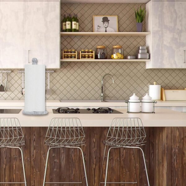 Handmade Marble Paper Towel Holder for Countertop - 12" Upright Paper Roll Dispenser with Heavy Non-Slip Base, Easy One-Handed Tear, for Kitchen Countertops, Cabinets, and Bathrooms-White & Light Grey - Image 7