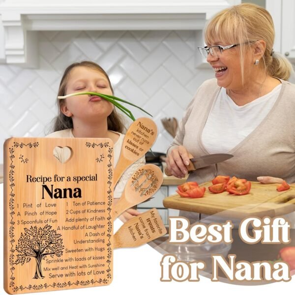 Nana Gifts - "Recipe for a Special Nana" Gifts for Nana Cutting Board Set, Bamboo-Made Engraved Utensil Set Nana Birthday Gifts, Birthday/Christmas Gifts for Nana from Grandkids - Image 2
