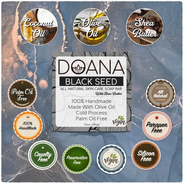 Black Seed Soap Bar - Now With SHEA BUTTER - Vegan, Olive Oil, and Coconut Oil, Palm Oil Free, Antiseptic, Anti Bacterial, For Sensitive - Dry Skin, Prevents Unwanted Odors, Foot Care - Image 2
