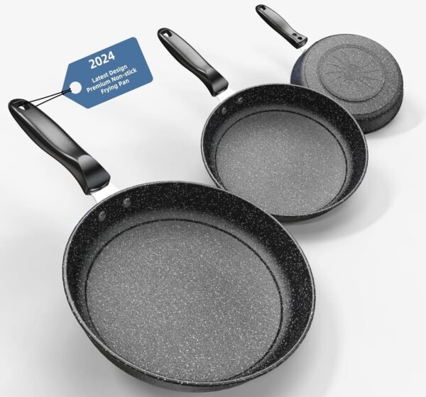 Nonstick Fry Pan Skillet Set, 10"+11"+12" Cast Iron Skillet 3 Pieces Set for Cooking, Professional Frying Pans Nonstick with Stay Cool Handle, PFAS-Free, Dishwasher Safe (GD3)