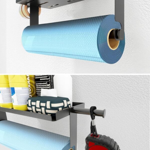 Garage Paper Towel Holder Wall Mount, Stainless Steel Paper Towel Holder with Shelf & Extension Hanging Rod, Garage Organization and Storage Paper Towel Rack for Garage Tool Room Workbench Kitchen - Image 5