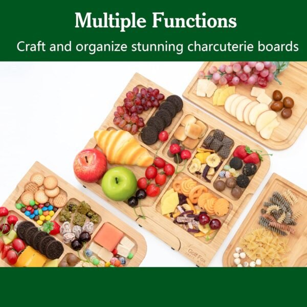 4-Pieces Wooden Cutting Boards Set with Stand, Double-Sided: Wooden Chopping Board and Charcuterie Board, Bamboo Cutting Board Set with Holder, Wood Cutting Board for Kitchen, Wooden Cutting Board Set - Image 4